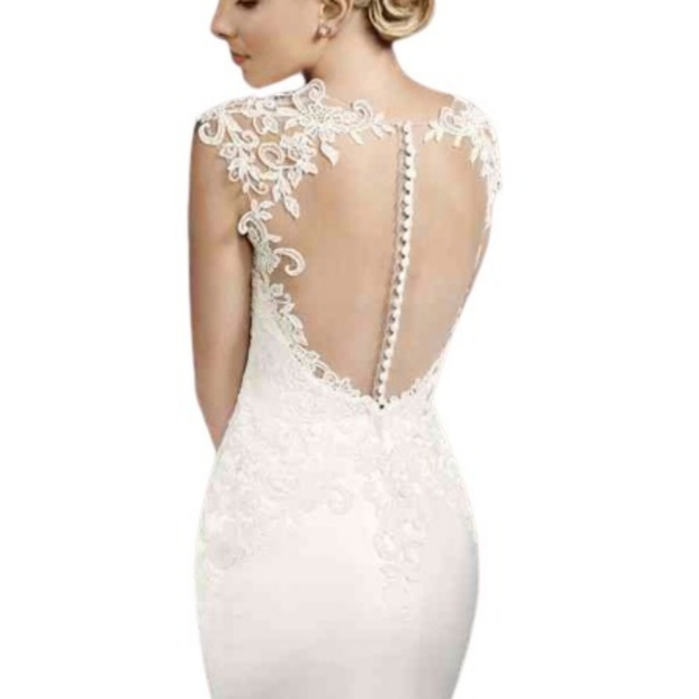 🌿 Kenneth Winston Trumpet Sheer Back Ivory Wedding Dress